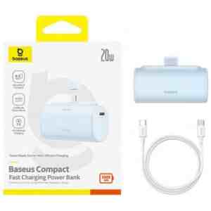 Baseus Power Bank Compact Fast charge Type-C inlet + Lightning outlet (with C+C cable) PD20W, 5000 mAh, Blue (P10068307313-00)