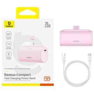 Baseus Power Bank Compact Fast charge Type-C inlet + Lightning outlet (with C+C cable) PD20W, 5000 mAh, Pink (P10068307413-00)