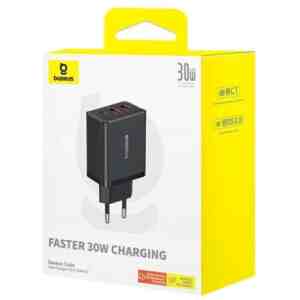Baseus Travel Charger Cube Quick Charger C+U+U, 30W, Black EU (P10111402113-00)