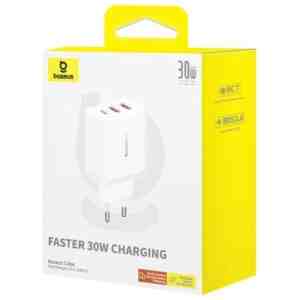 Baseus Travel Charger Cube Quick Charger C+U+U, 30W, White EU (P10111402213-00)
