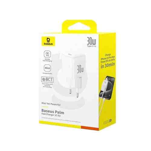 Baseus Travel Charger Palm Series Type-C, PD 3.0, QC 3.0, 30W, White EU (P10111605213-00) - Image 2