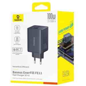 Baseus Travel Charger EnerFill FE11 Fast Charge C+C+U, 100W, Black (P10182102123-00)