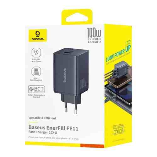 Baseus Travel Charger EnerFill FE11 Fast Charge C+C+U, 100W, Black (P10182102123-00)