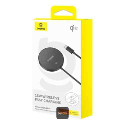 Baseus Wireless Charger Simple Mini4 Magnetic Qi2 15W with Built-in Type-C Cable, Black (P10273300121-00)